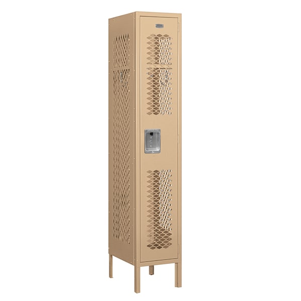 1 Tier Vented Locker, 12"Wx66"Hx15"D, 1 Door, Tan, Unassembled